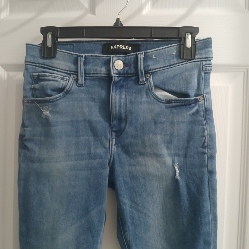 Express Denim Blue Distressed Jeggings - Picture 6 of 10